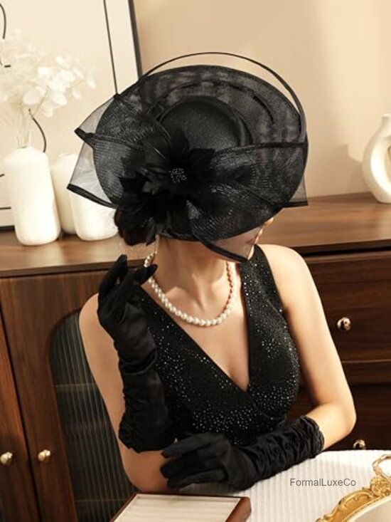 Vintage Derby Fascinator Hat with Feathers - Handmade Linen Wedding Tea Party